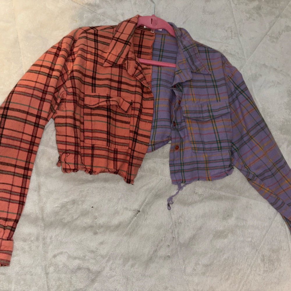 split crop top flannel